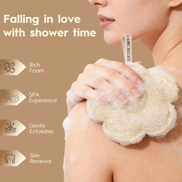 Natural Loofah Exfoliating Body Scrubber Made with Natural Egyptian Shower Loofah Sponge Travel Loofah Sponge for Women & Men with an Adhesive Hook (3 Packs)