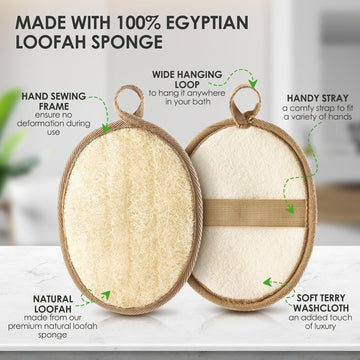 2PCS Natural Exfoliating Loofah Body Scrubber, Loofah Exfoliating Body Scrubber for Bath, Made with Natural VIETNAM Shower Loofah Sponge, Shower Exfoliator for Women and Men