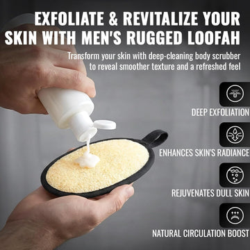 Natural Loofah for Men, 2PCS Black & White Set Egyptian Luffa Body Scrubber for Shower & Bath, Quick-Drying Exfoliating Sponge Pad for Men's Hygiene & Body Care - Travel Essentials & Gym Tool