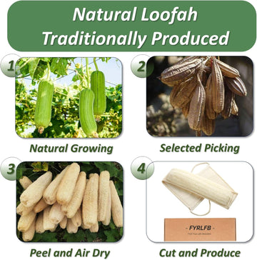 Natural Loofah Exfoliating Body Scrubber for Men and Women, Loofah with Handle, Exfoliating Back Scrubber for Shower Set, Luffa Sponge to Clean & Relax Your Body Deeply (2 Pack)